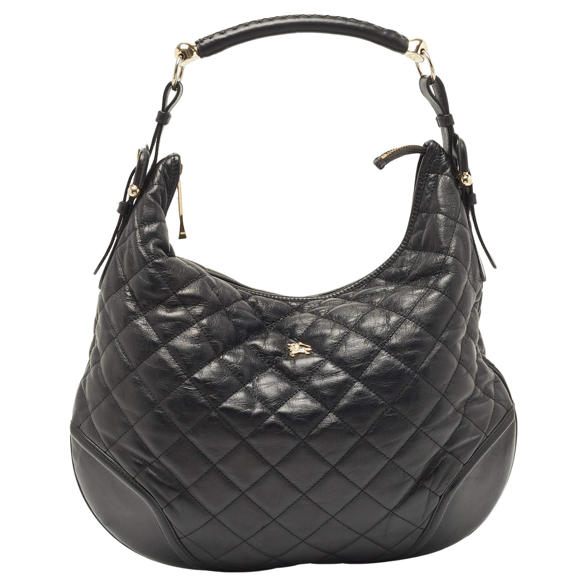 Burberry Black Quilted Leather Hoxton Hobo For Sale