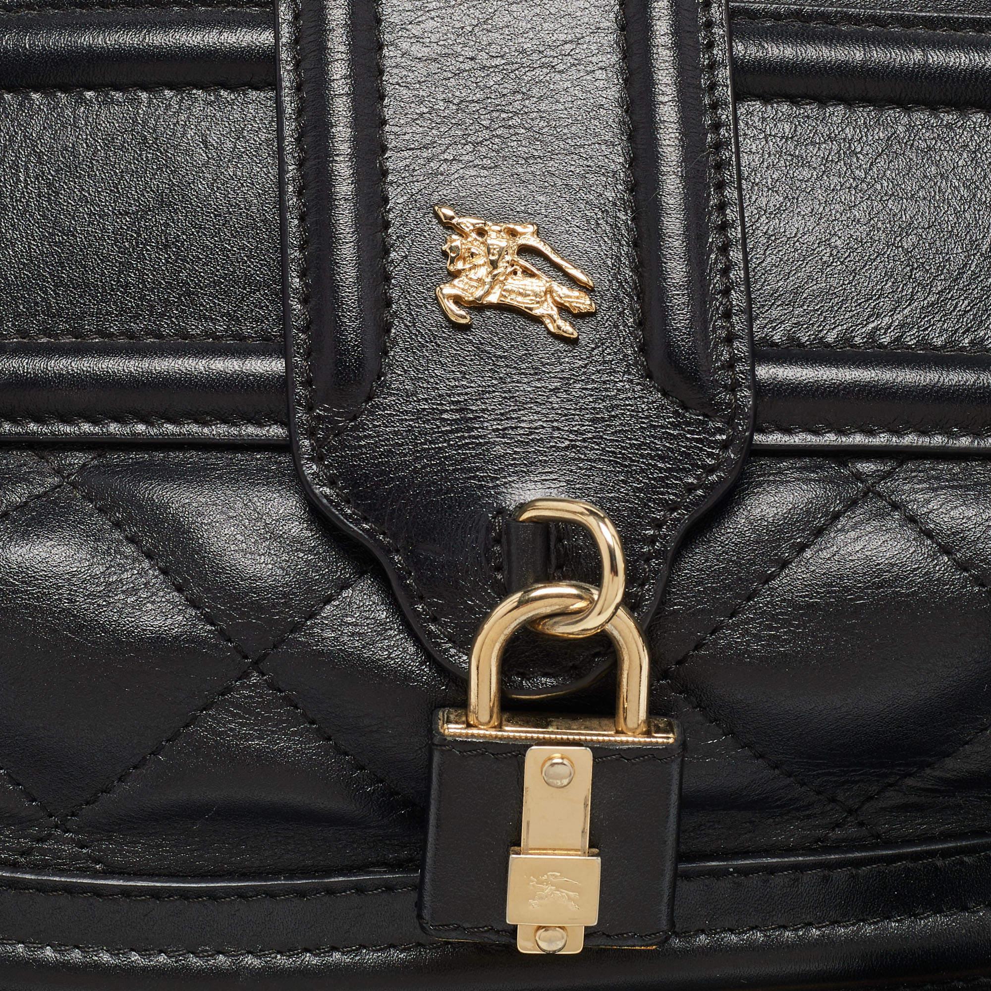 Burberry Black Quilted Leather Manor Bag For Sale 7