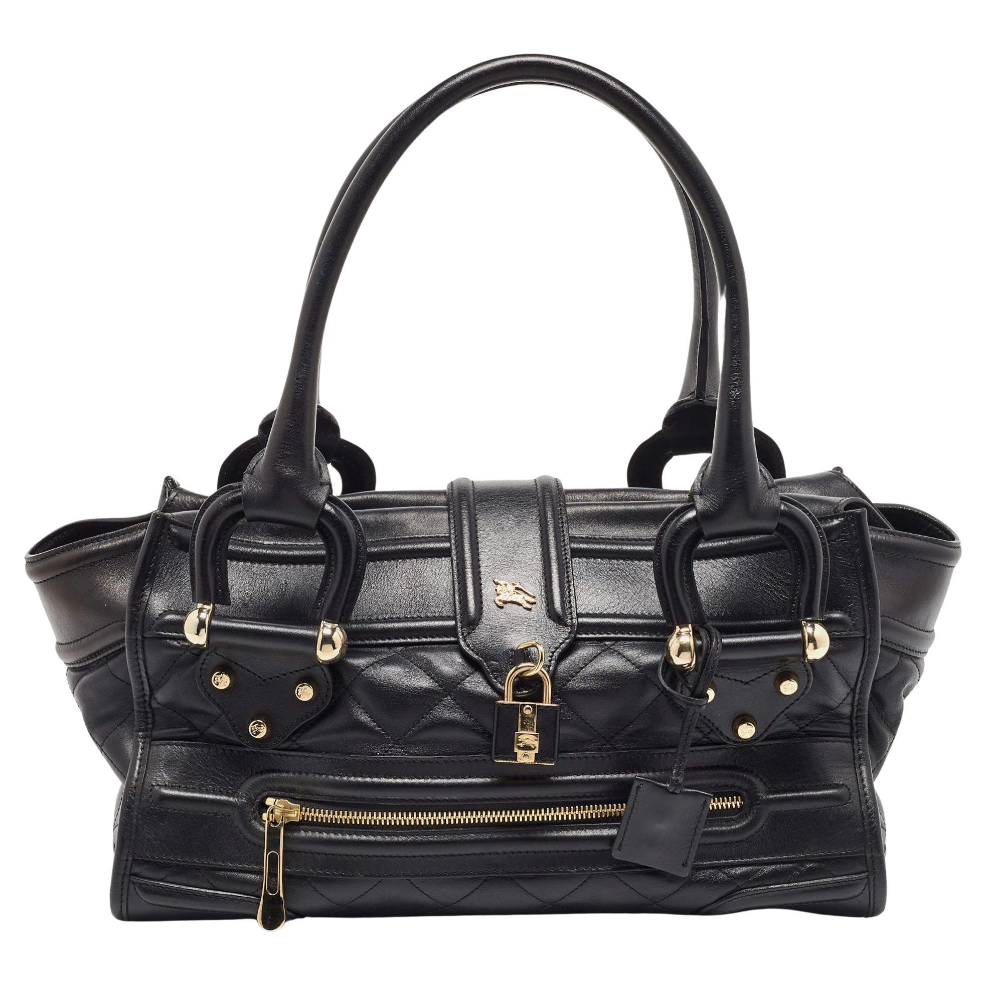 Burberry Black Quilted Leather Manor Bag For Sale