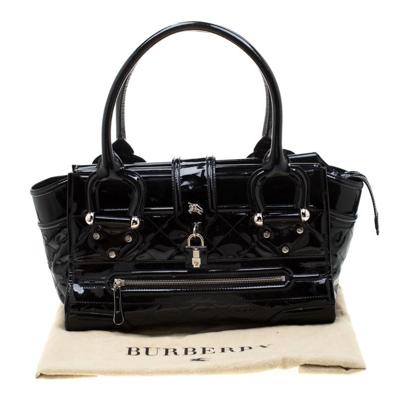 Burberry Black Quilted Patent Leather Manor Satchel 2