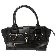 Burberry Black Quilted Patent Leather Manor Satchel