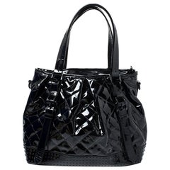 Burberry Black Quilted Patent Leather Studded Lowry Tote