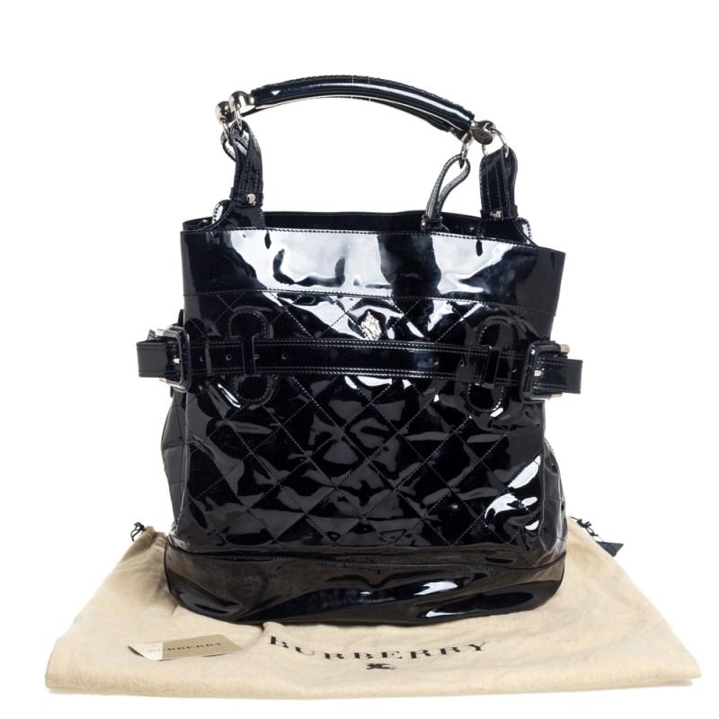 Burberry Black Quilted Patent Leather Tote 8