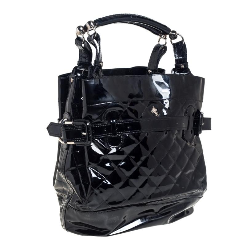 Women's Burberry Black Quilted Patent Leather Tote