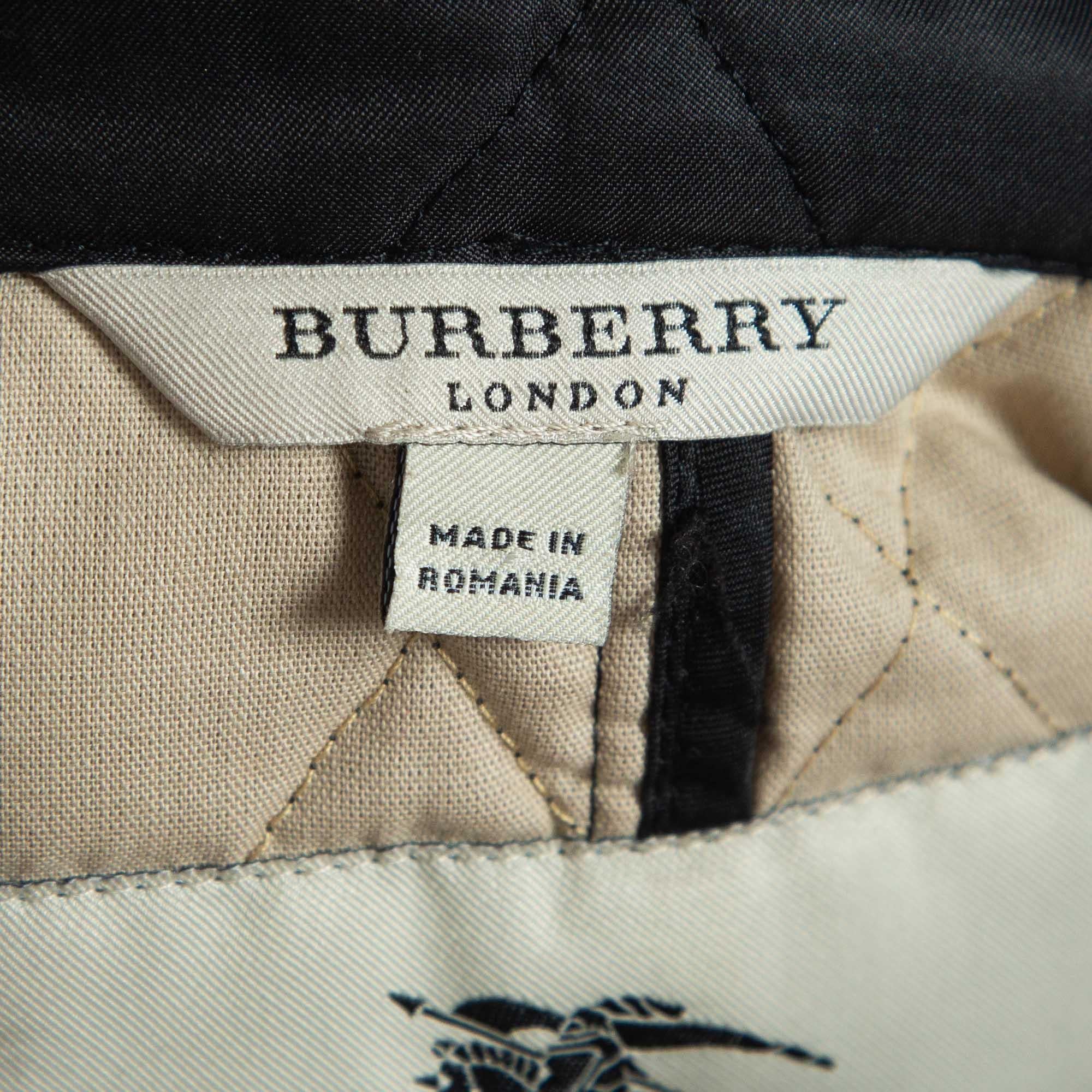 Burberry Black Quilted Synthetic Zip Front Jacket S 1