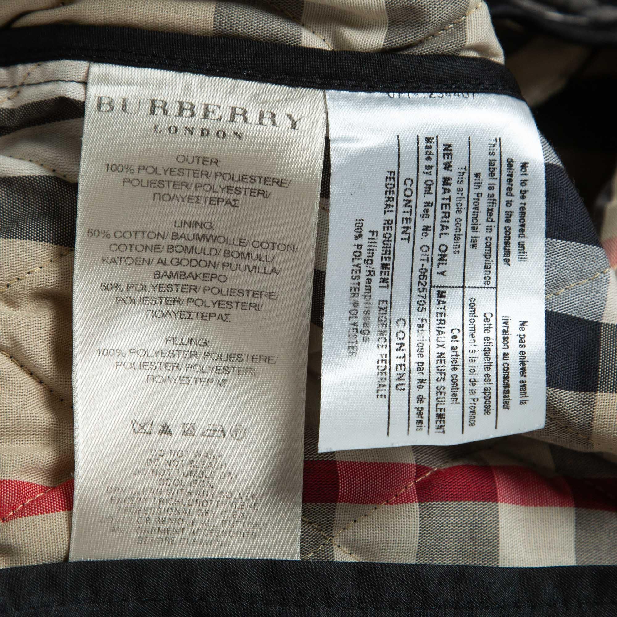 Burberry Black Quilted Synthetic Zip Front Jacket S 2