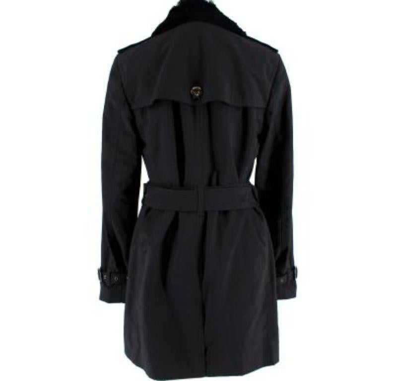 Burberry Black Rabbit Fur-collar Trench Coat For Sale at 1stDibs