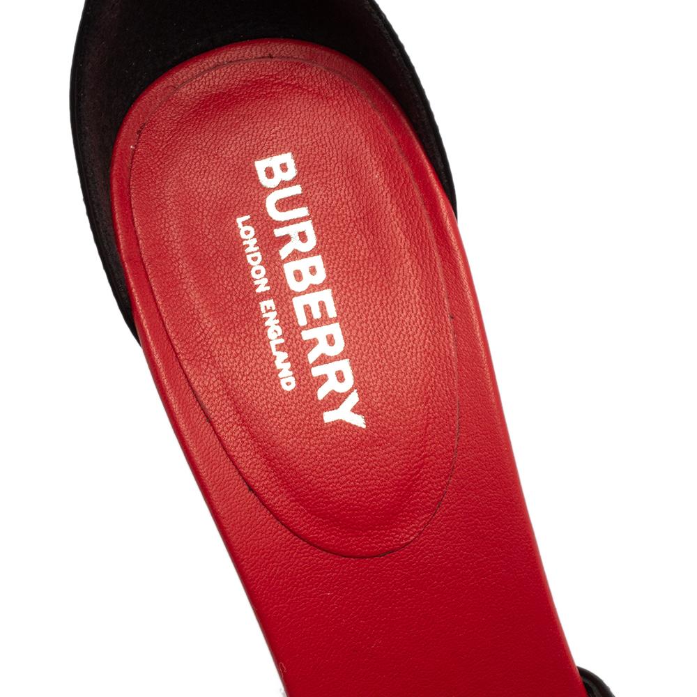 Burberry Black/Red Leather Hove Heel Ankle Strap Sandals Size 38 For Sale 1