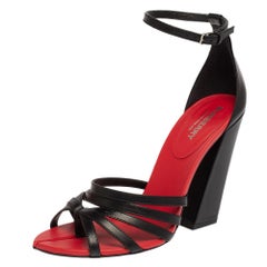 Burberry Black/Red Leather Hove Heel Ankle Strap Sandals Size 38