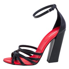 Burberry Black/Red Leather Hove Heel Ankle Strap Sandals Size 40
