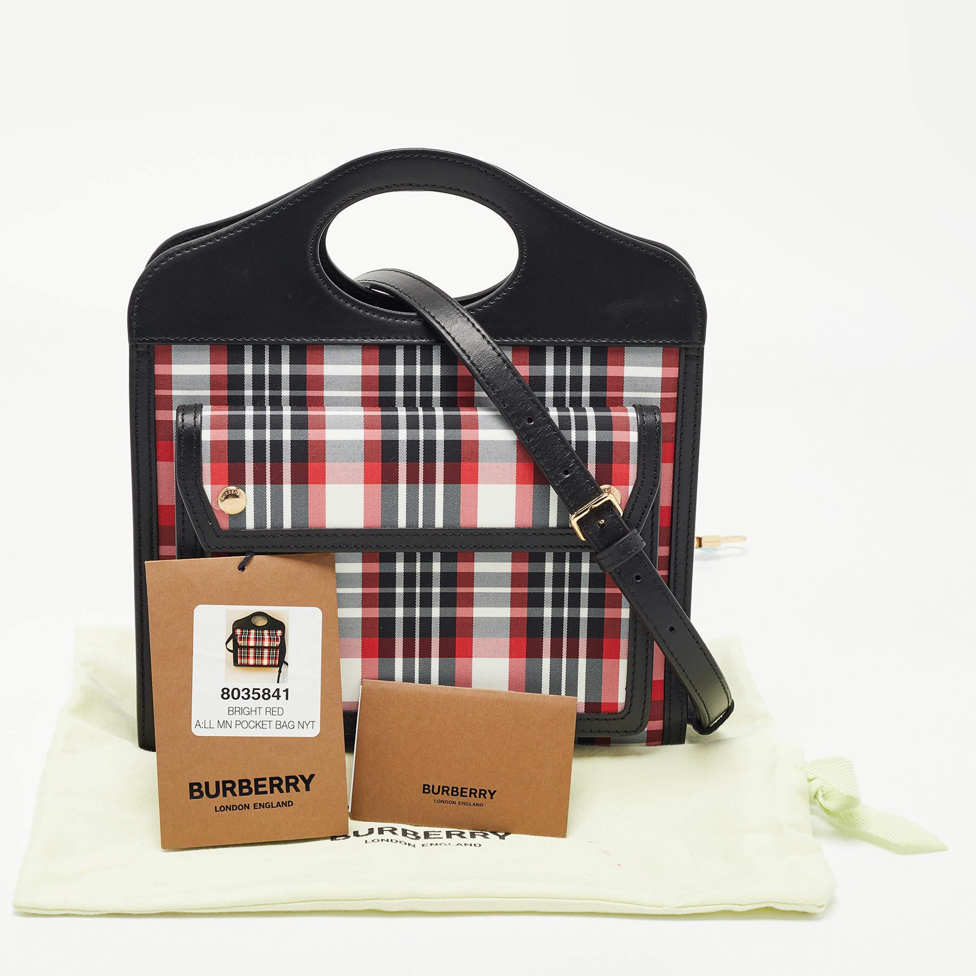 Burberry Black/Red Vintage Check Fabric and Leather Mini Pocket Bag 9