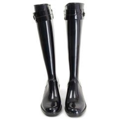 BURBERRY black rubber BLOCK HEEL RAIN Boots Shoes 37