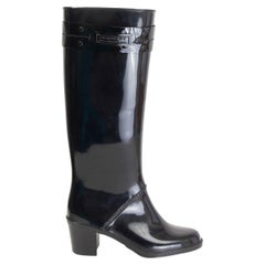 Used BURBERRY black rubber BLOCK HEEL RAIN Boots Shoes 37