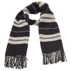 Burberry Black Saddle Stripe To Check Cashmere Fringed Scarf