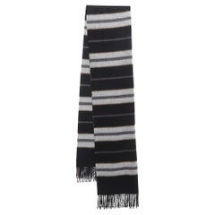 Burberry Black Saddle Stripe To Check Cashmere Fringed Scarf