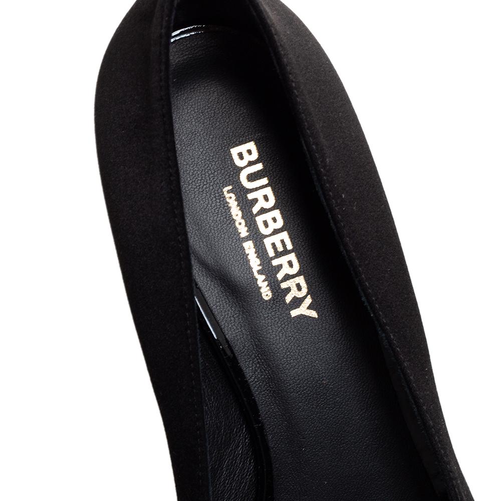 Burberry Black Satin  Kitten Heel Peep Toe Ankle Strap Pumps Size 36.5 3