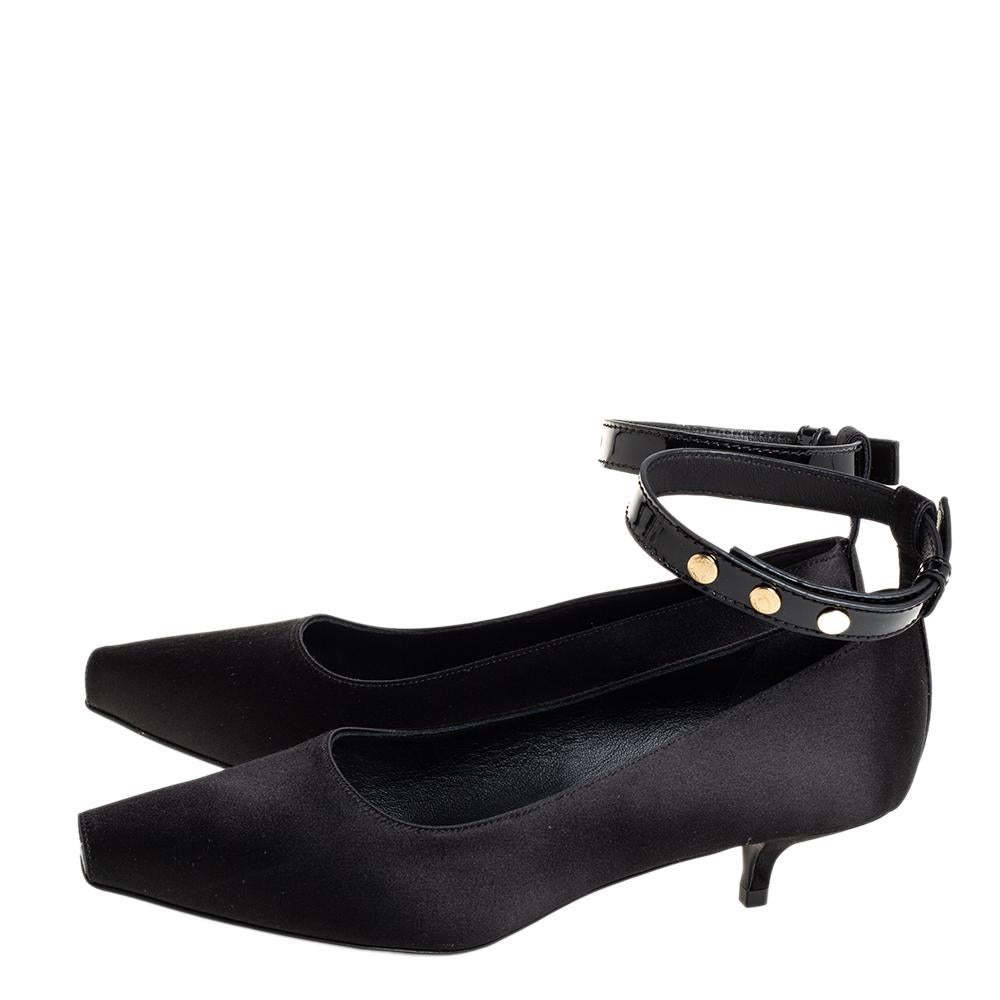 Burberry Black Satin  Kitten Heel Peep Toe Ankle Strap Pumps Size 36.5 4
