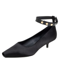 Burberry Black Satin Kitten Heel Peep Toe Ankle Strap Pumps Size 36.5