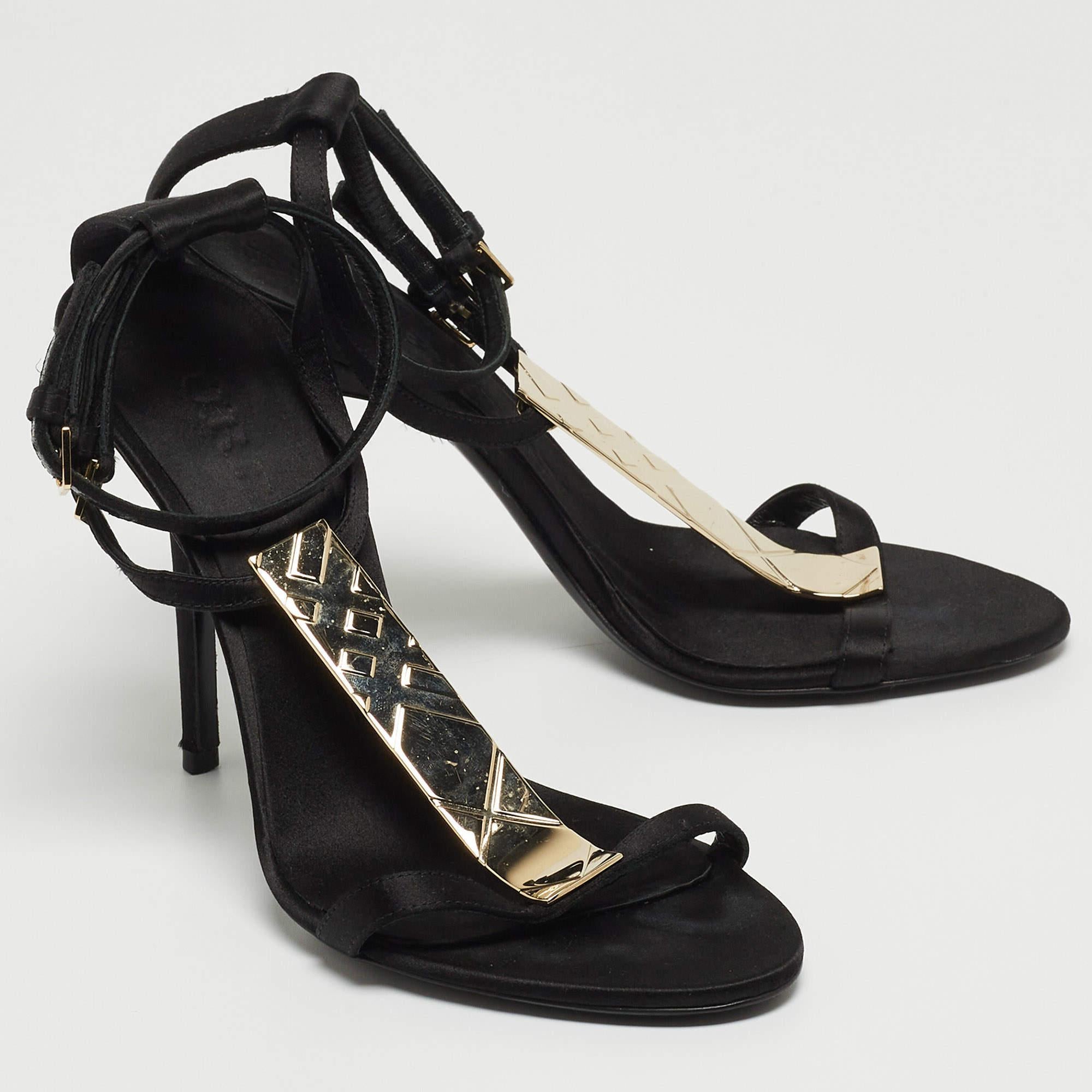 Women's Burberry Black Satin T Strap Ankle Strap Sandals Size 37.5