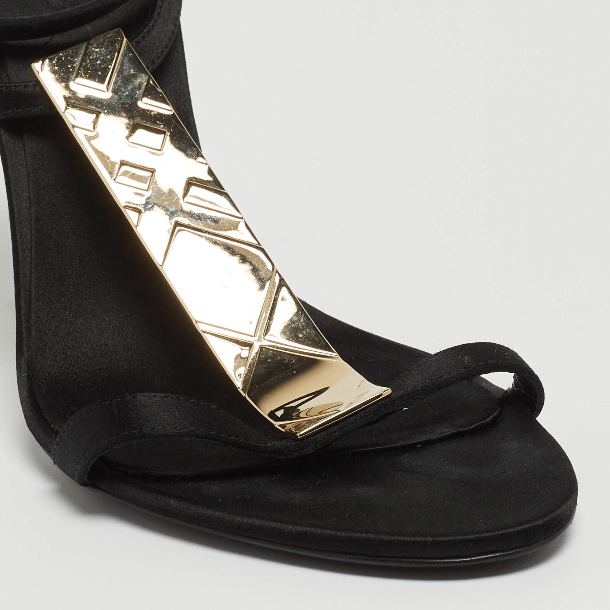 Burberry Black Satin T Strap Ankle Strap Sandals Size 37.5 1