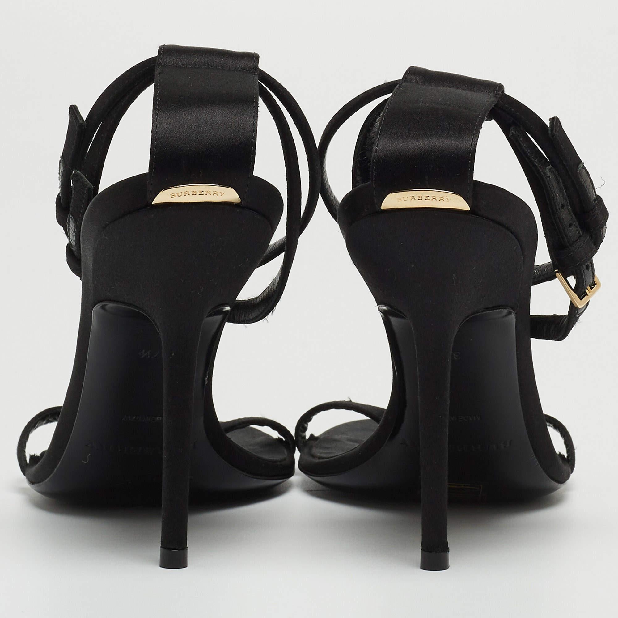 Burberry Black Satin T Strap Ankle Strap Sandals Size 37.5 2