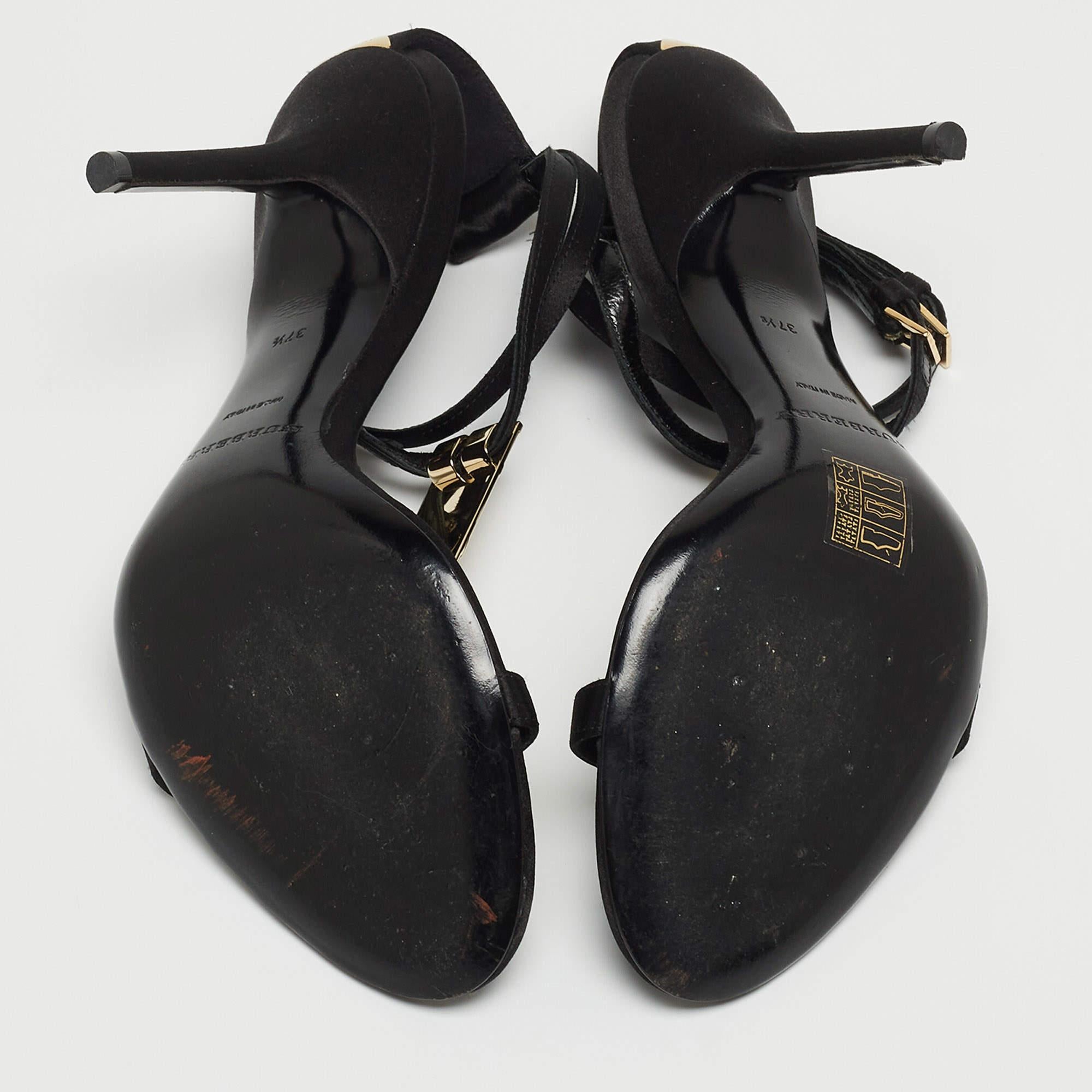 Burberry Black Satin T Strap Ankle Strap Sandals Size 37.5 3