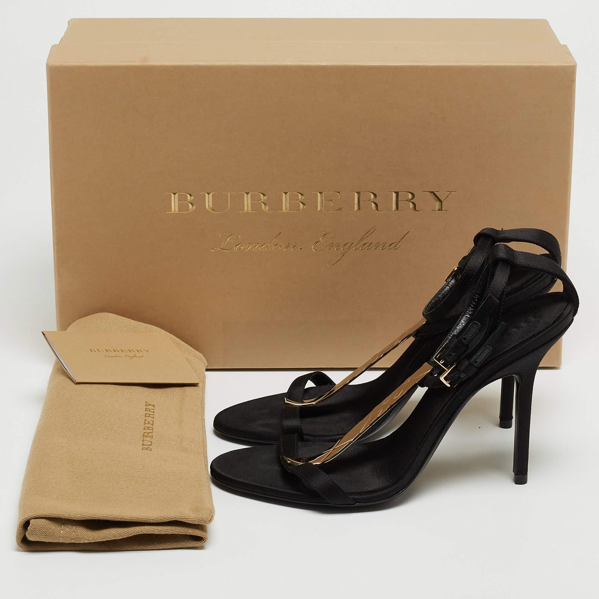 Burberry Black Satin T Strap Ankle Strap Sandals Size 37.5 5