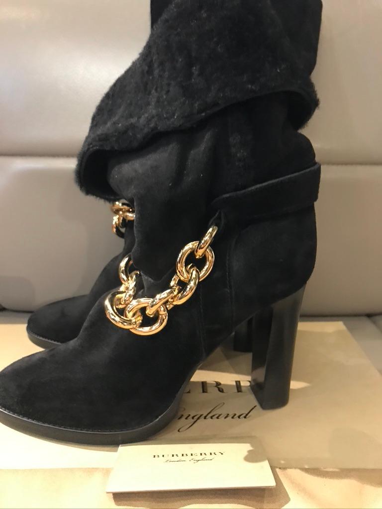 BURBERRY black sheepskin and suede boots NEW size 37 For Sale at 1stDibs