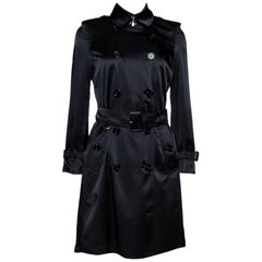 Burberry Black Silk Belted Kensington Trench Coat XS