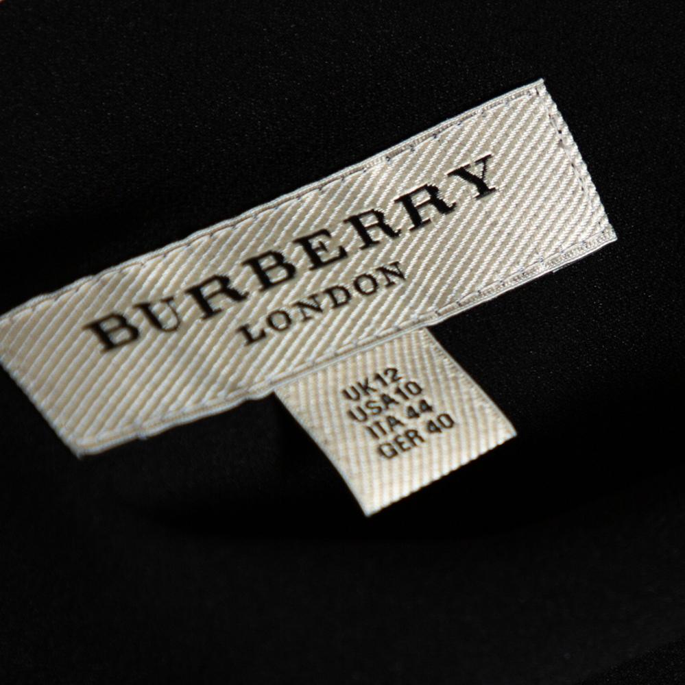 Women's Burberry Black Silk Gathered Detail Zip Front Top M