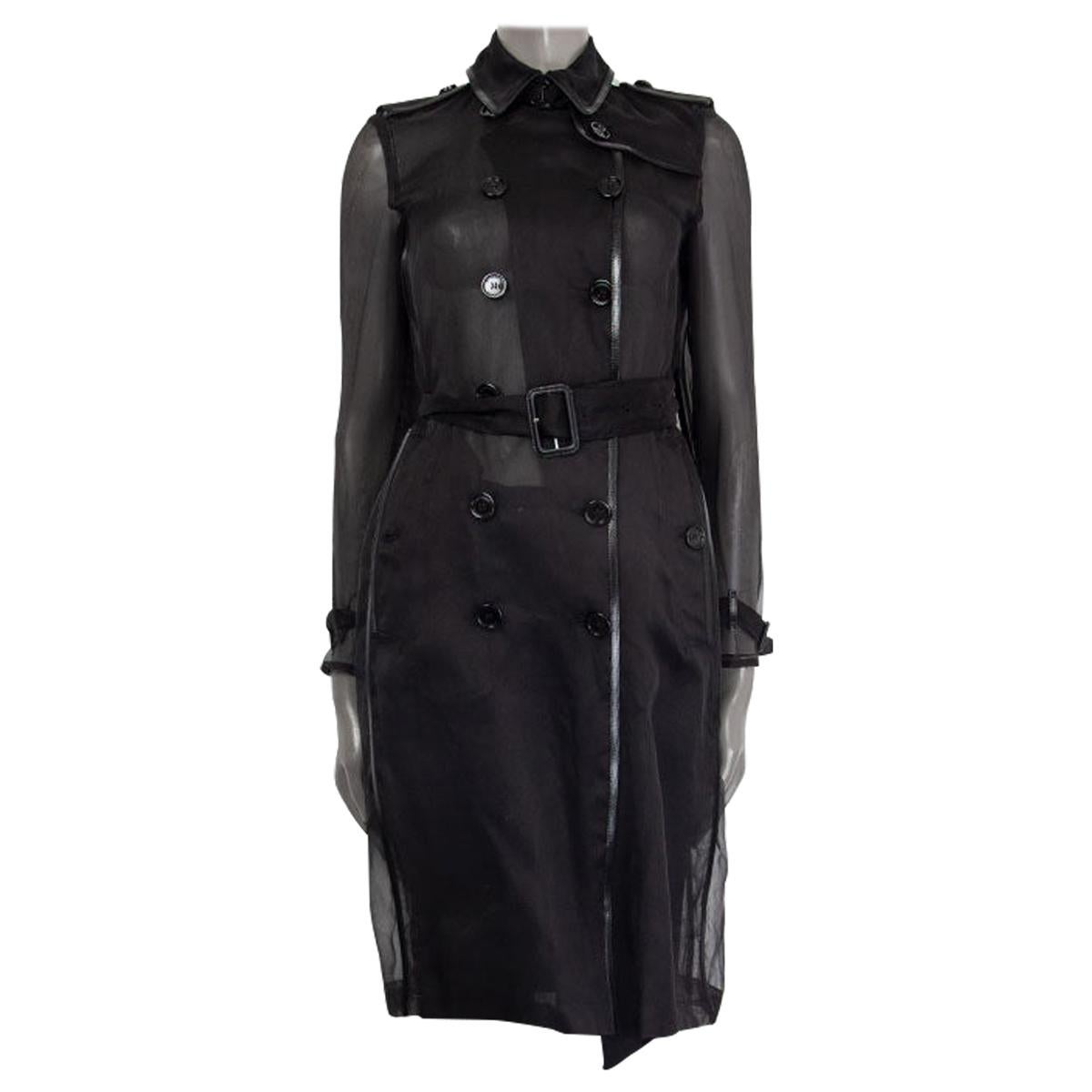 BURBERRY black silk ORGANZA TRENCH Coat Jacket 4 XXS For Sale