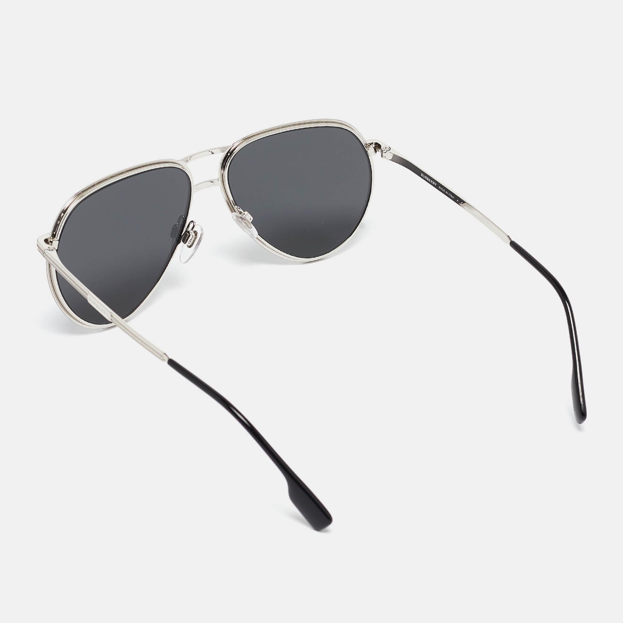 Gray Burberry Black/Silver B 3135 Scott Aviator Sunglasses