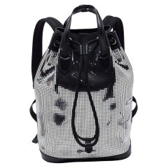 Burberry Black/Silver Leather and Suede Mirror Drawstring Backpack