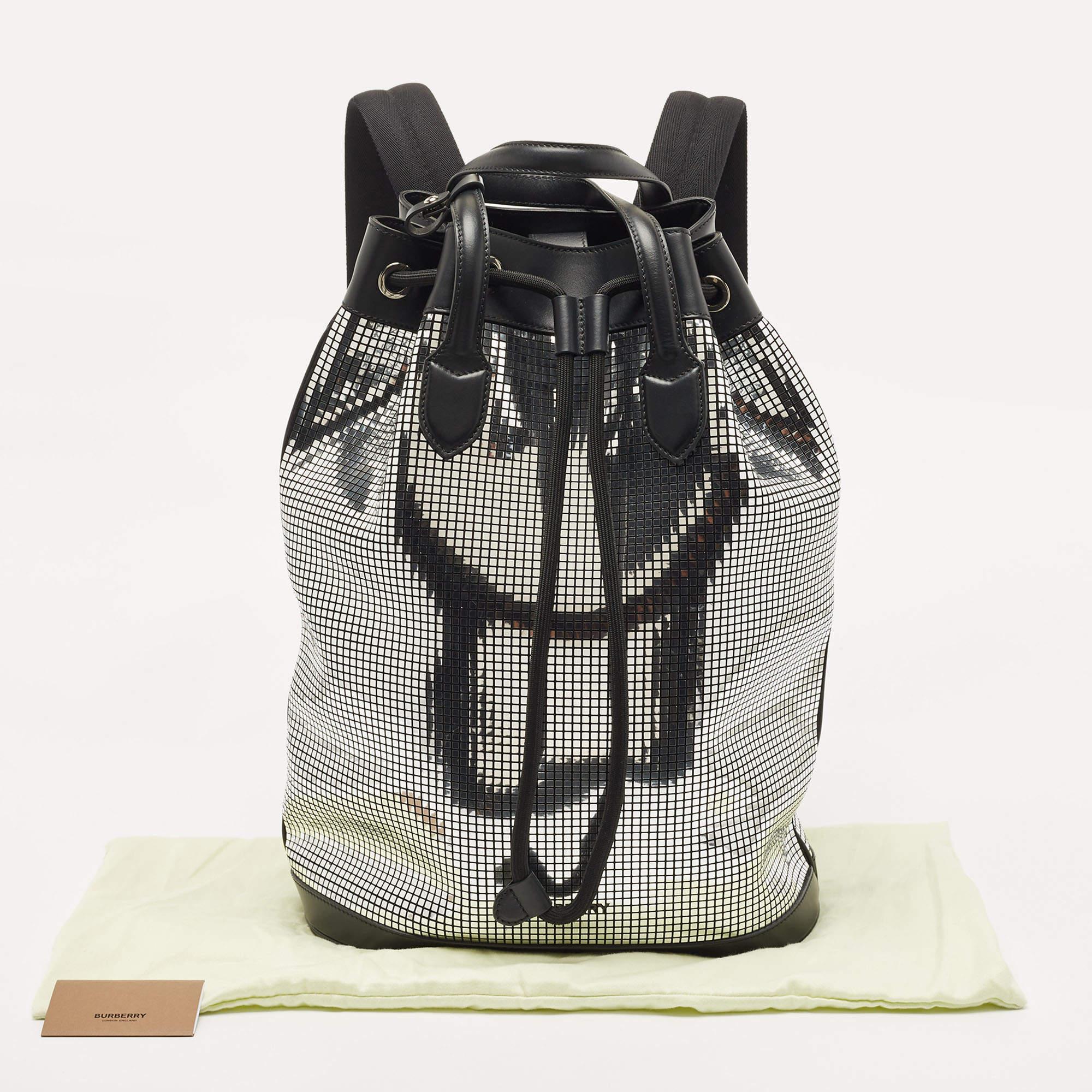 Burberry Black/Silver Mirror Effect and Suede Drawstring Backpack 1