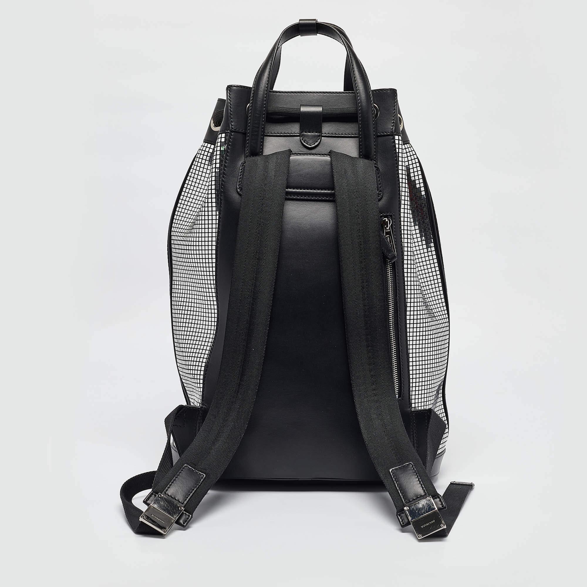 Men's Burberry Black/Silver Mirror Effect Suede and Leather Backpack For Sale