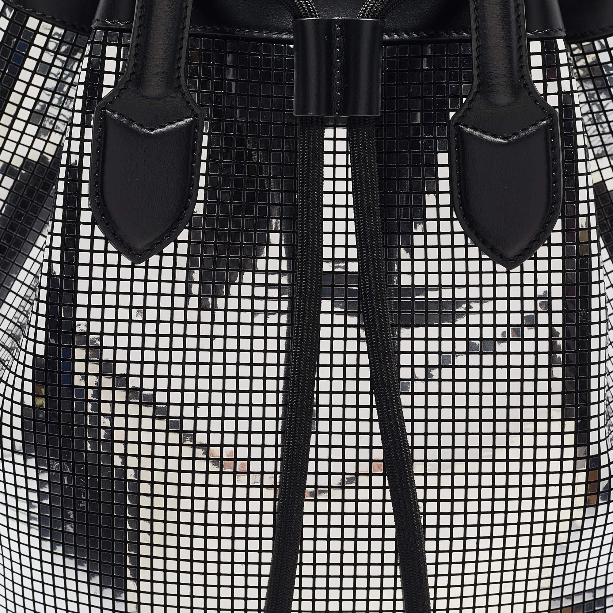 Burberry Black/Silver Mirror Effect Suede and Leather Backpack For Sale 1
