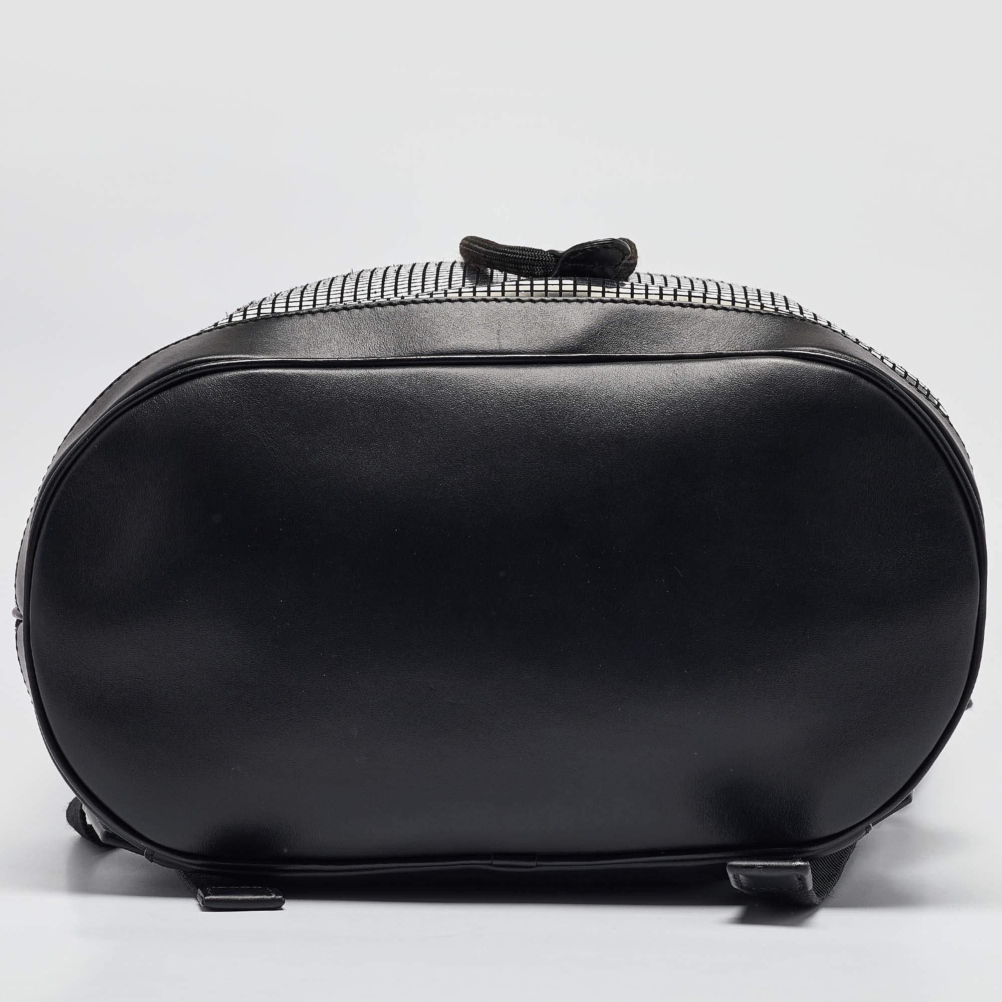 Burberry Black/Silver Mirror Effect Suede and Leather Backpack For Sale 4