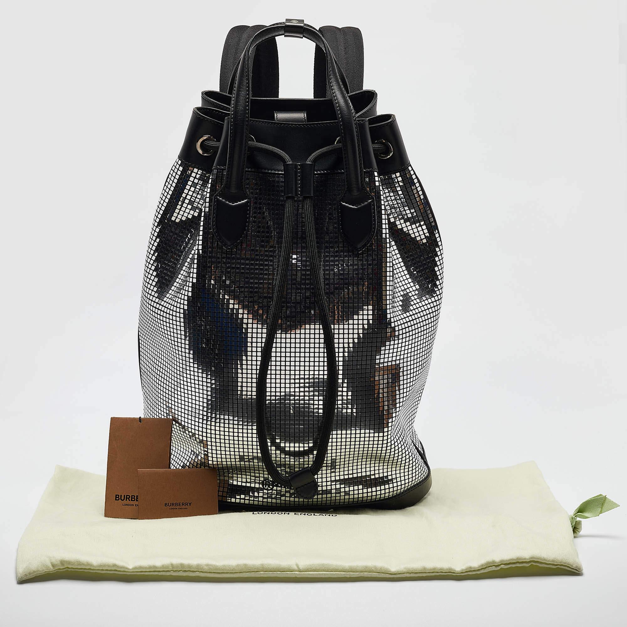 Burberry Black/Silver Mirror Effect Suede and Leather Backpack For Sale 5