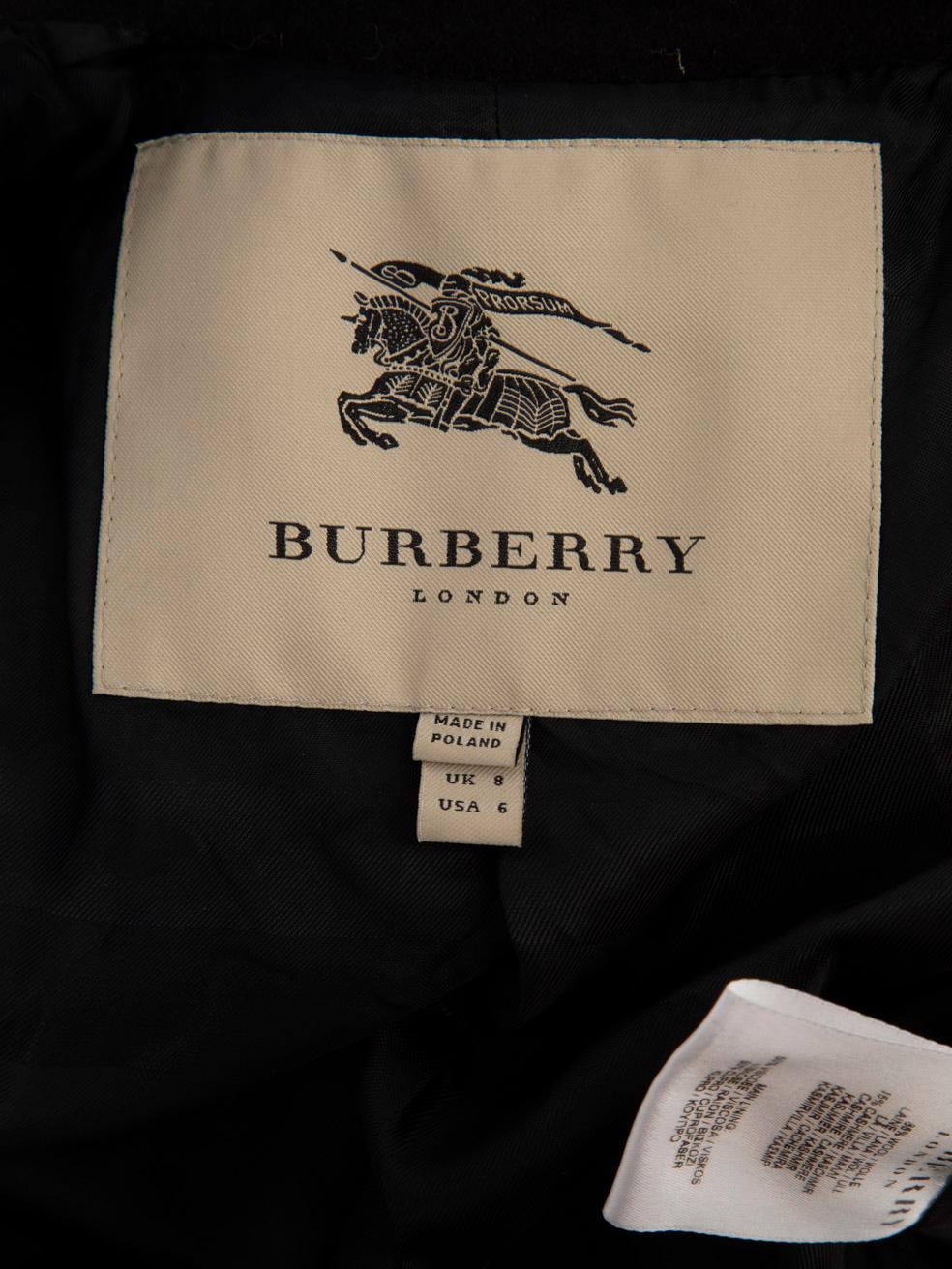 Burberry Schwarzer einreihiger langer Wollmantel Größe S im Angebot 3