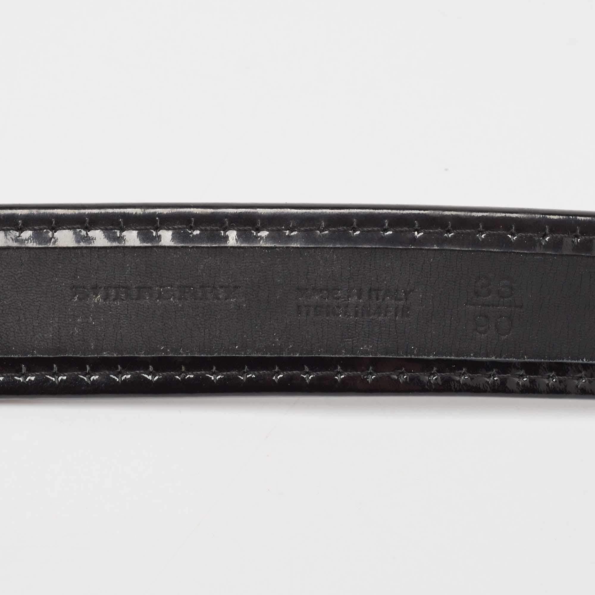 Burberry Black Smoked Check Fabric and Patent Leather Buckle Belt 90CM 1