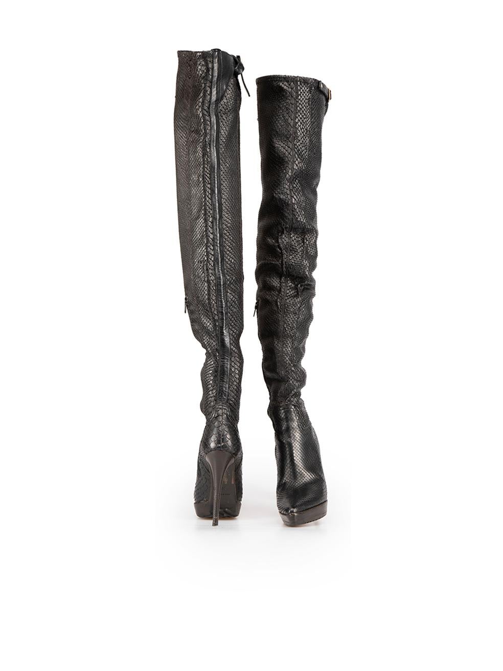 Burberry Black Snakeskin Over the Knee Boots Size IT 37 In Good Condition In London, GB