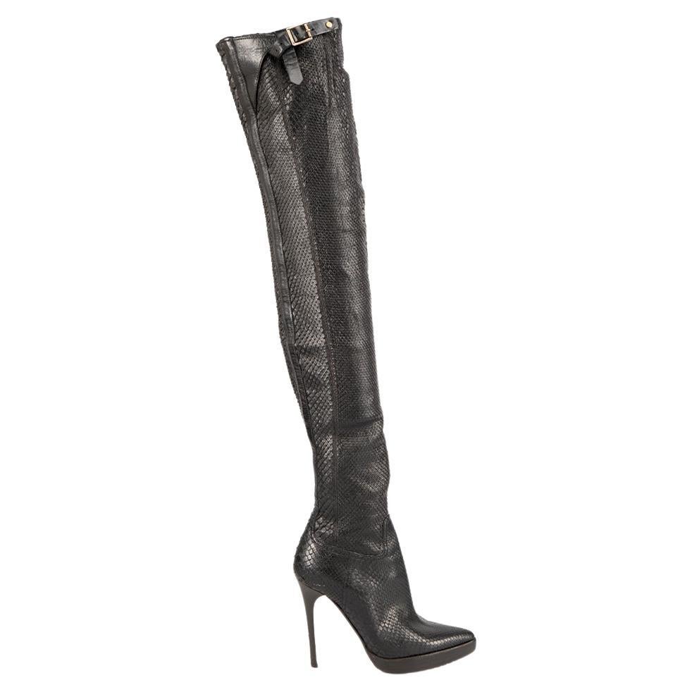 Burberry Black Snakeskin Over the Knee Boots Size IT 37