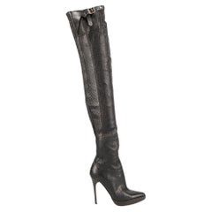 Used Burberry Black Snakeskin Over the Knee Boots Size IT 37