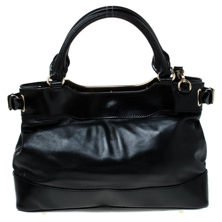 Burberry Black Soft Leather Bridle Small Hepburn Tote For Sale at 1stdibs