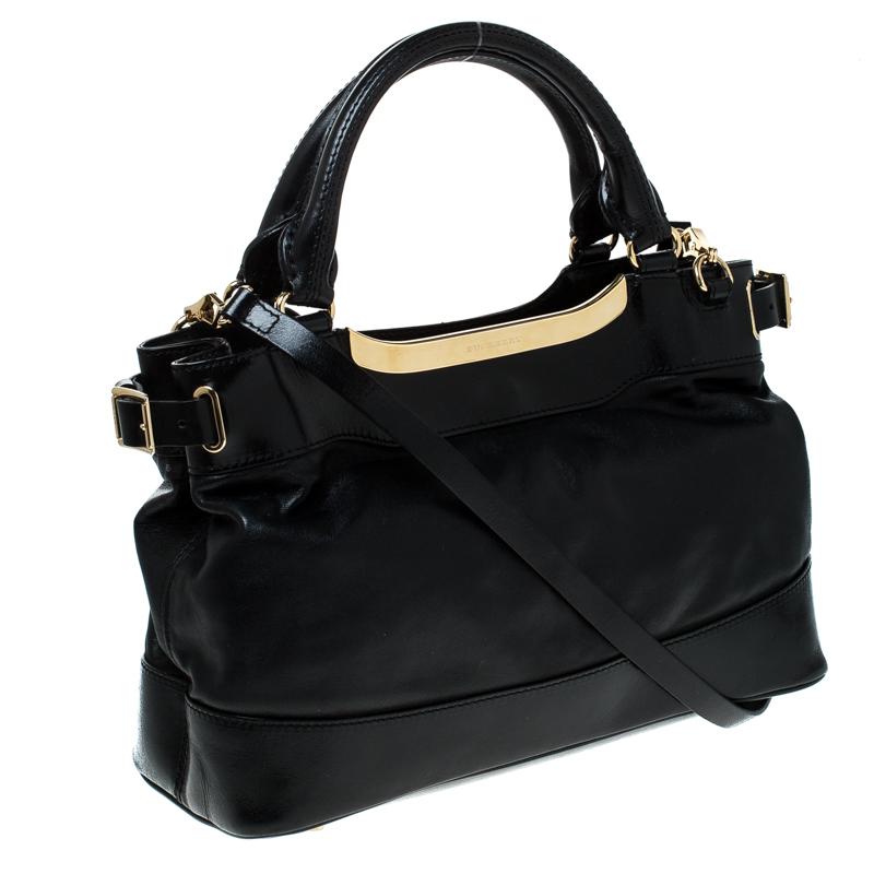 Women's Burberry Black Soft Leather Bridle Small Hepburn Tote
