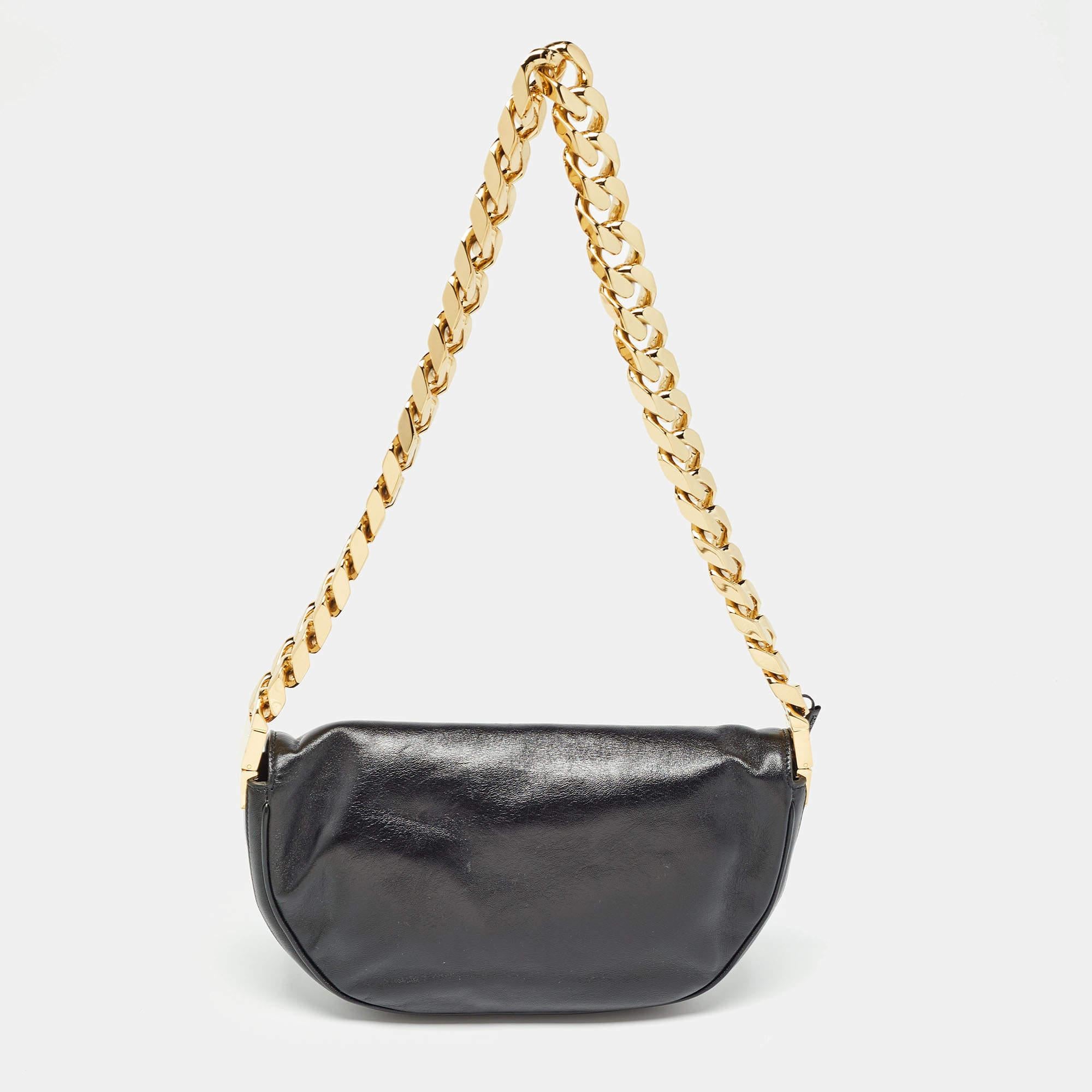 Women's Burberry Black Soft Leather Small Olympia Chain Shoulder Bag