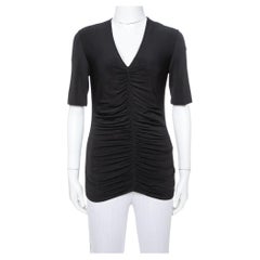 Burberry Black Stretch Knit Ruched V-Neck Top S