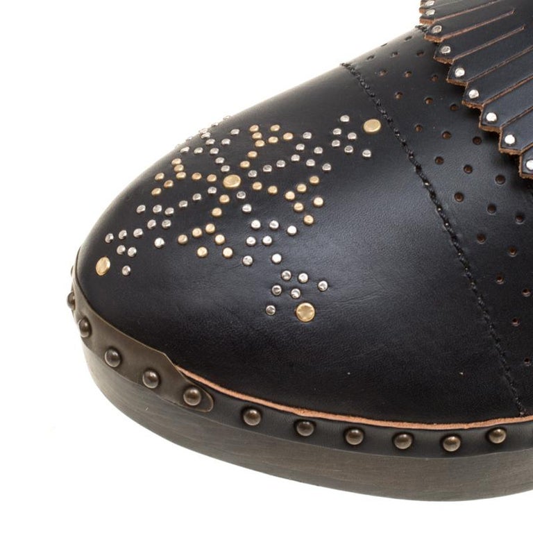 Burberry Black Studded Leather Antrim Fringe Detail Clog Boots Size 44 For  Sale at 1stDibs