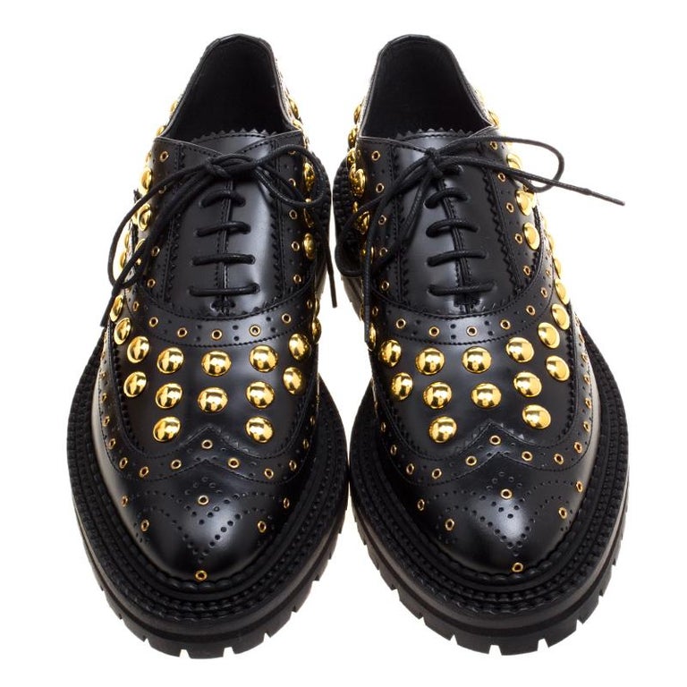 Burberry Black Studded Leather Deardown Platform Oxfords Size 37 For ...