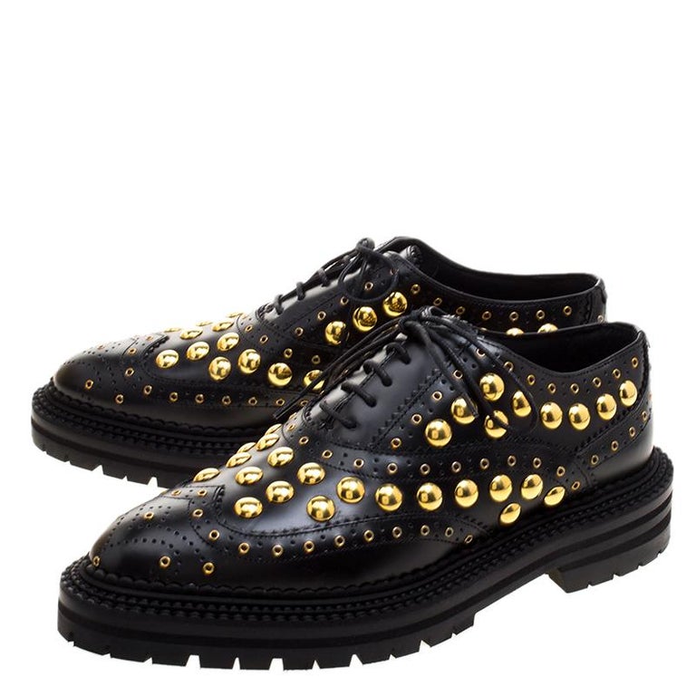 Burberry Black Studded Leather Deardown Platform Oxfords Size 37 For ...